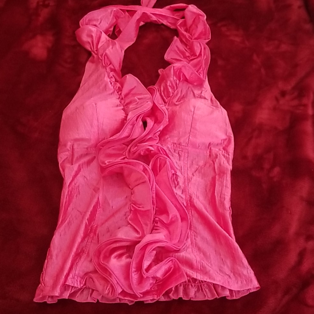 Bright pink halter top with ruffles
